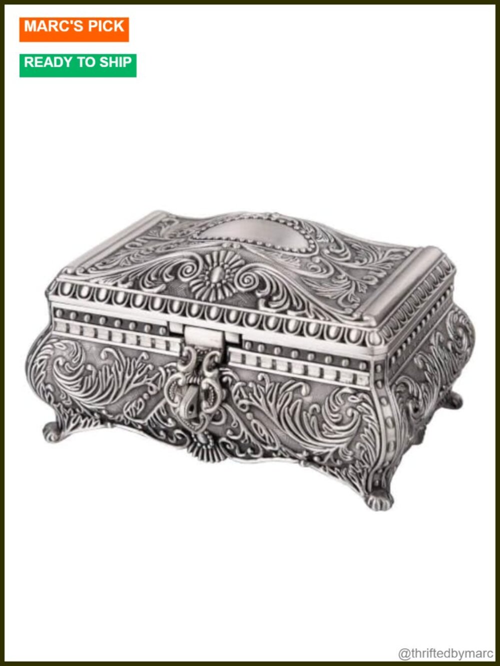 Vintage Zinc Alloy Floral Engraved Jewelry Box Lock Buckle Velvet Lined